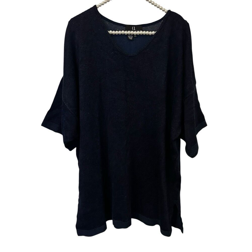 Carole Little Sweater Vintage Womens XL Blue Boho Classic Mature Office Designer